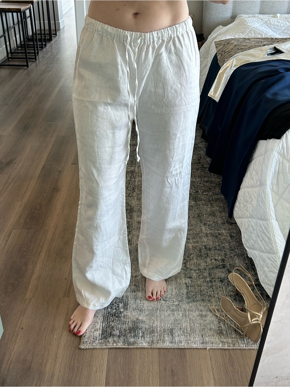 Reformation White Linen Wide-Leg Drawstring Pants
